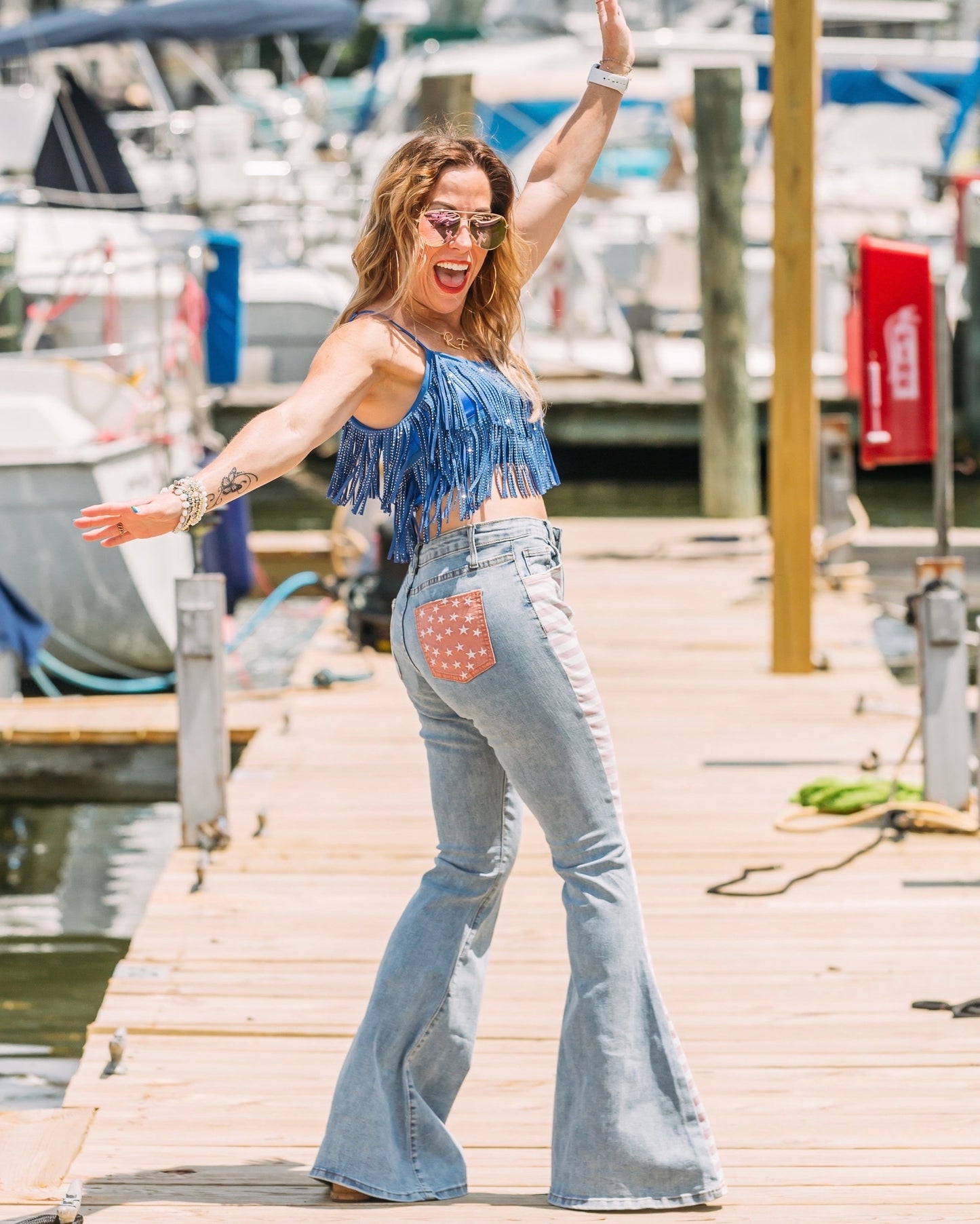 RED, WHITE AND BLUE BELL BOTTOM JEANS