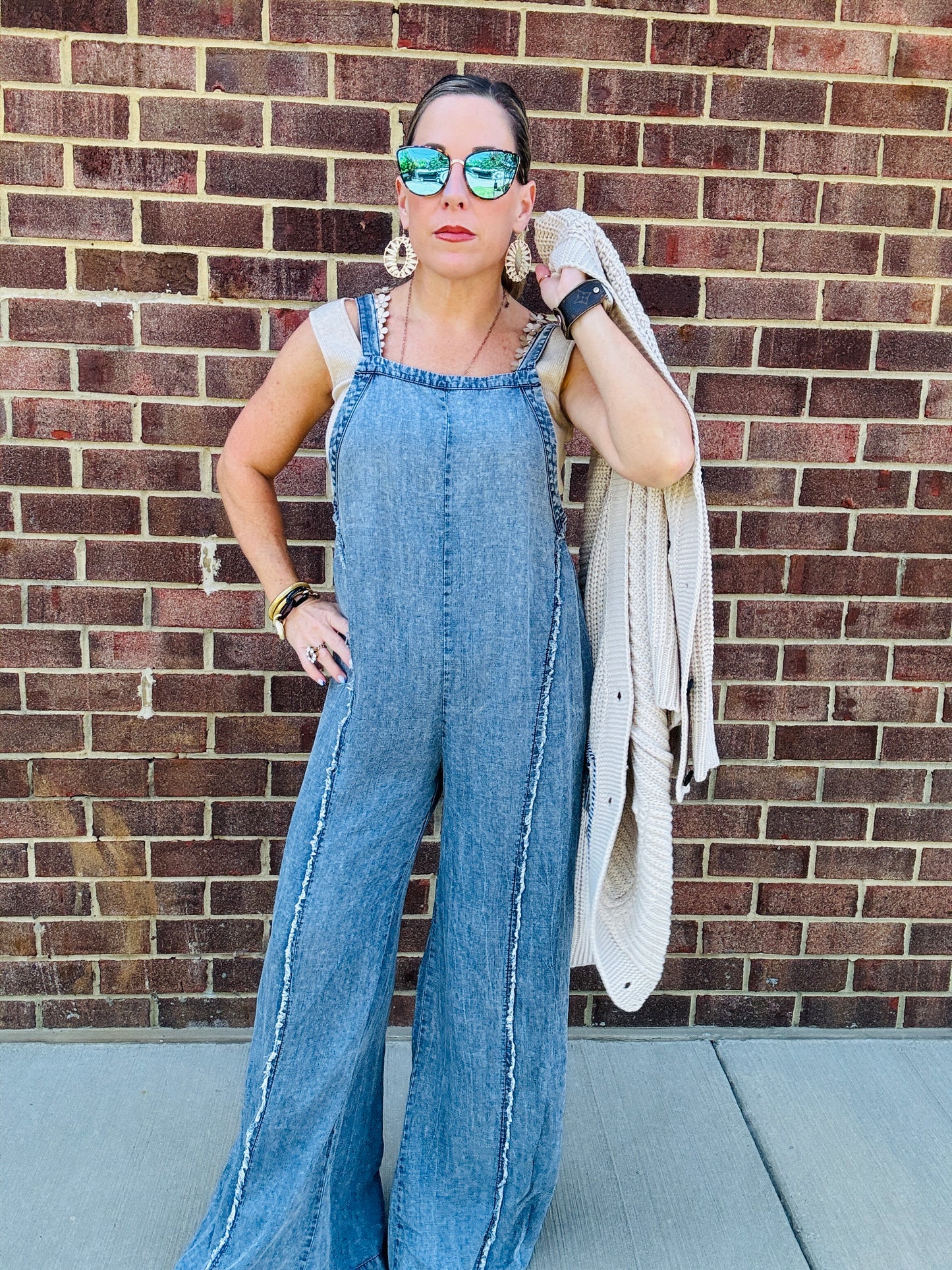 MINERAL WASHED DENIM JUMPSUIT