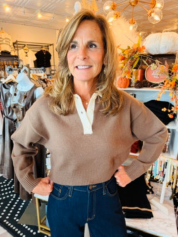 MABLE CONTRAST COLLAR CREW NECK SWEATER