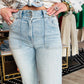 HIDDEN DOUBLE WAISTBAND UTILITY POCKET FLARE JEANS