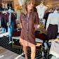 THML PUFF SLV V NECK BUTTON UP SUEDE DRESS