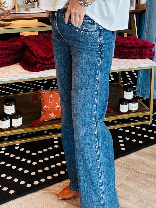 JUST BLACK LOW RISE STUDDED BAGGY JEAN