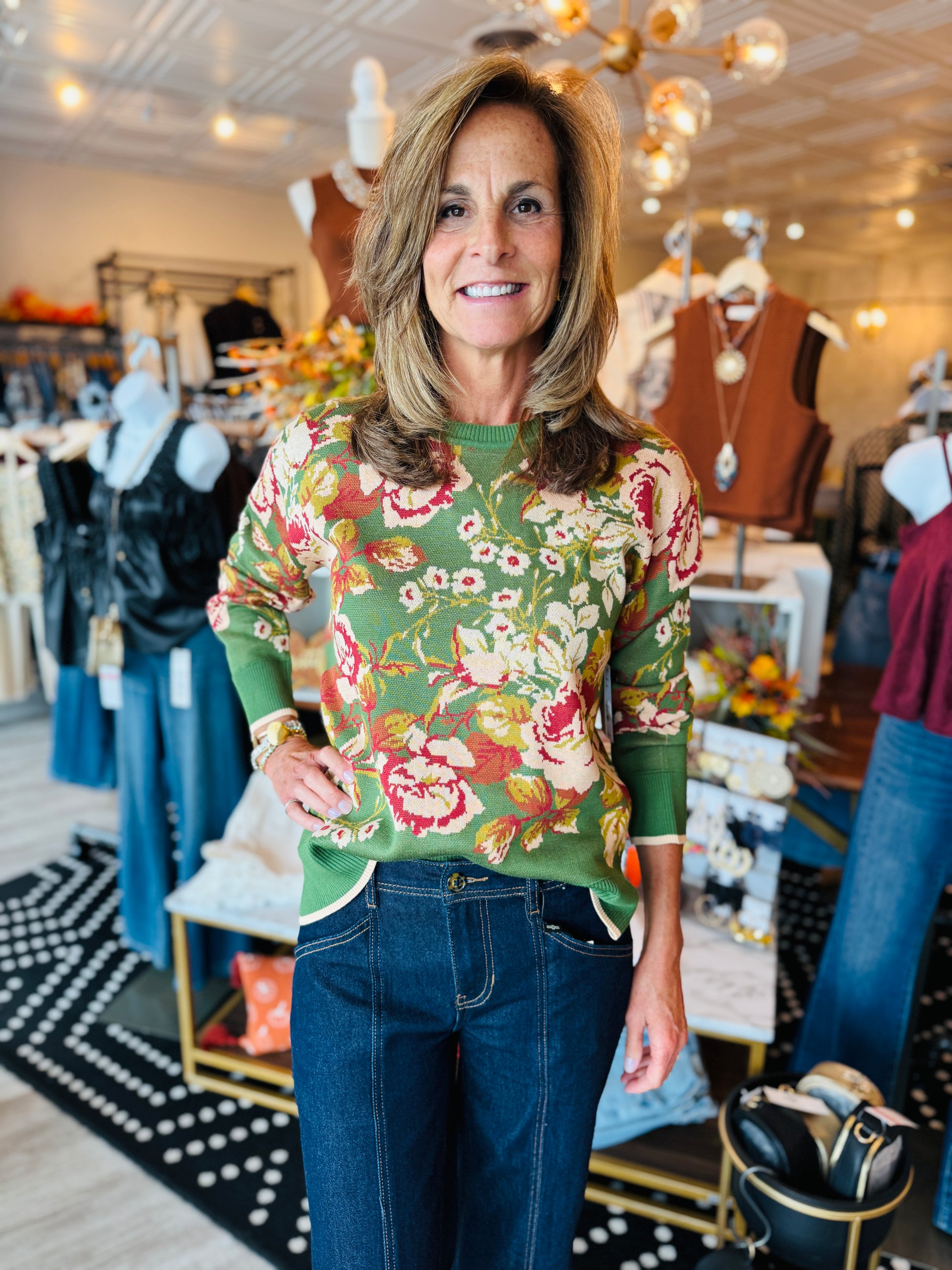 LIVERPOOL CREW NECK FLORAL SWEATER