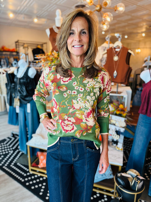 LIVERPOOL CREW NECK FLORAL SWEATER