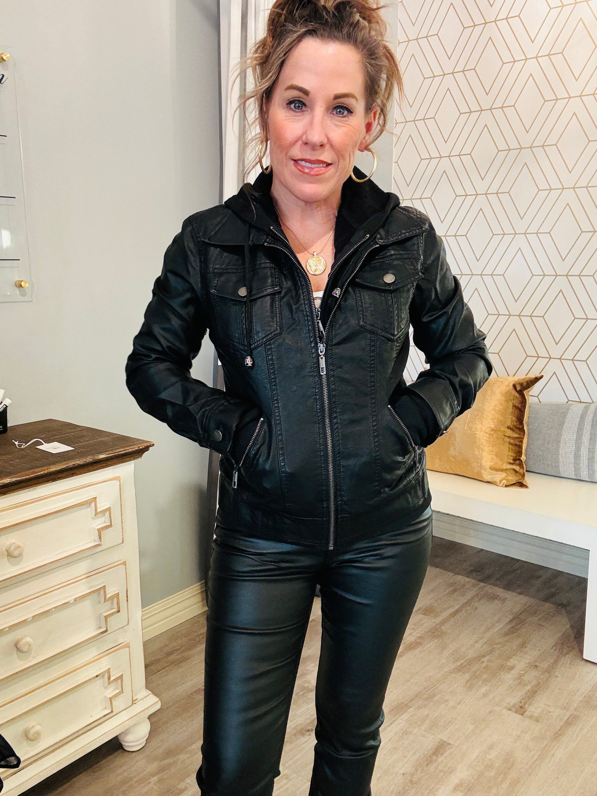 FAUX LEATHER BOMBER JACKET