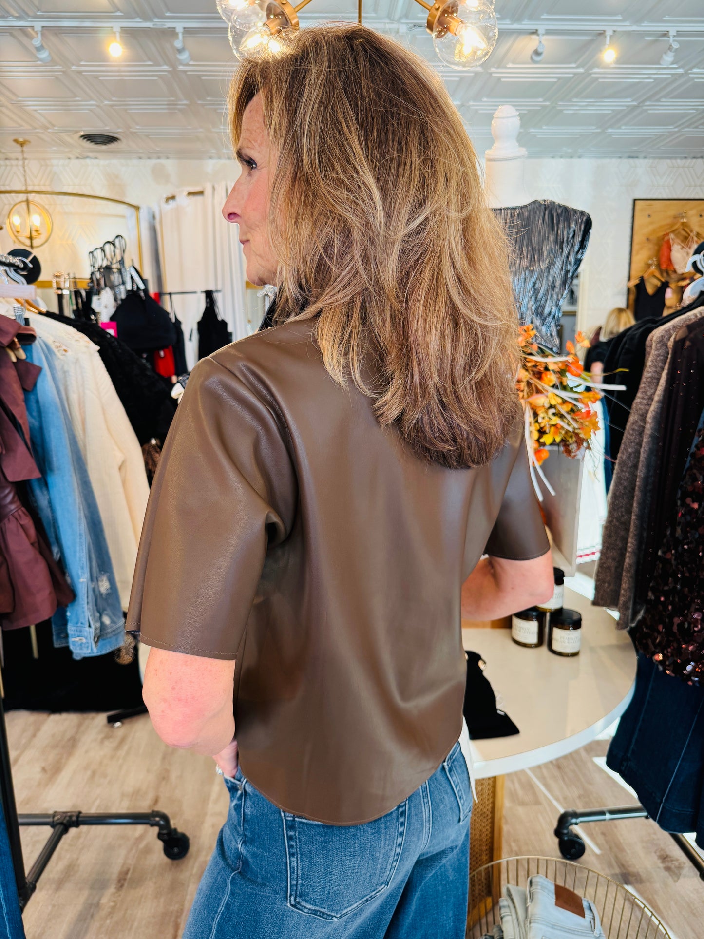 FAUX LEATHER BUTTON DOWN