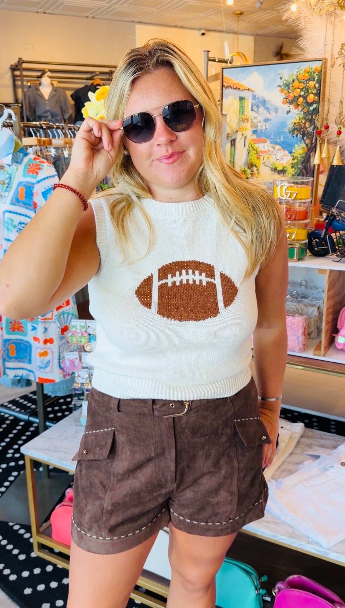 FOOTBALL RHINESTONE SWEATER TOP