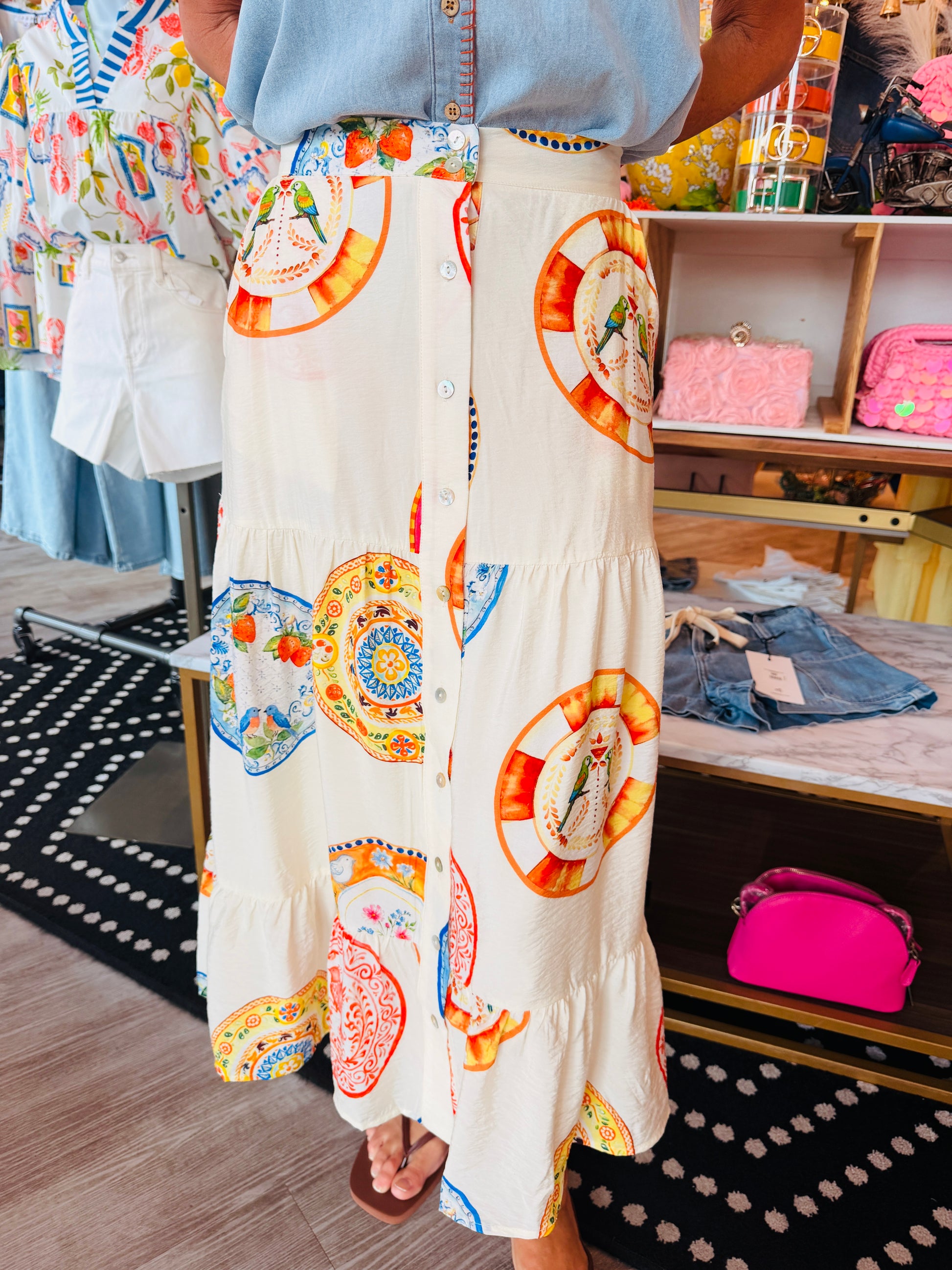 THML BUTTON DOWN MARKET PRINT SKIRT
