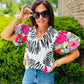 THML EMBROIDERED FLORAL BLACK/WHITE PRINT TOP