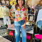 FLORAL PATTERN SLV TIE TOP