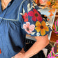 EMBROIDERED PUFF SLV DENIM TOP