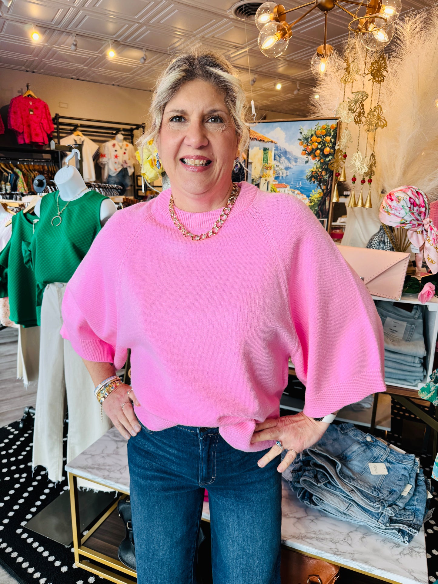 SHORT WIDE SLV SWEATER TOP