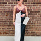 COLOR BLOCK FAUX LEATHER MAXI DRESS