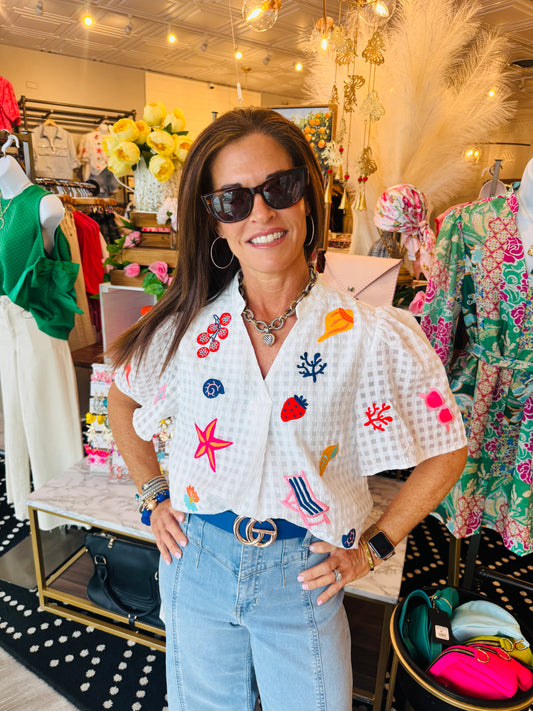 THML EMBROIDERD SUMMERTIME DETAIL TOP