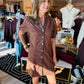 THML PUFF SLV V NECK BUTTON UP SUEDE DRESS