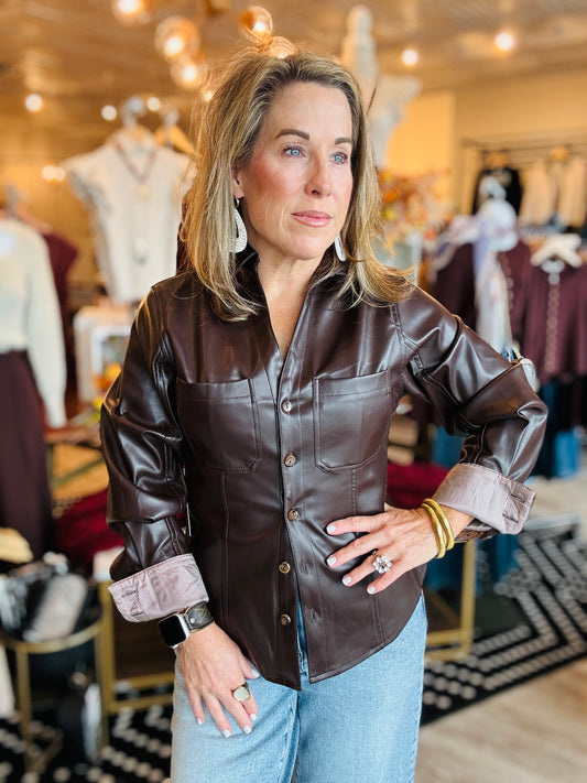 FAUX LEATHER BUTTON DOWN