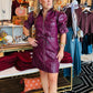 FLAP POCKET PUFF SLV FAUX LEATHER DRESS