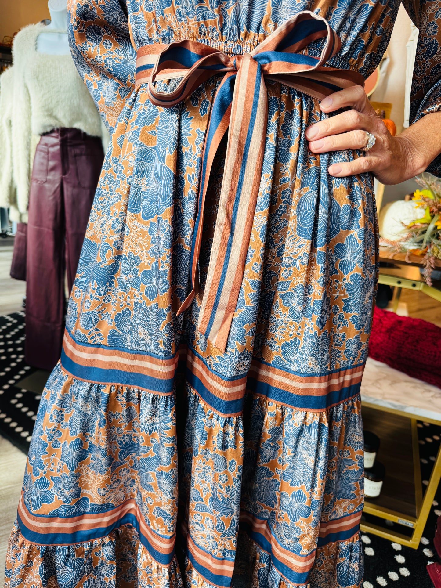 CURRENT AIR  SPLIT NECK TIERED MAXI DRESS