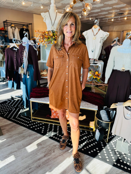 THML SHORT SLV SUEDE DRESS