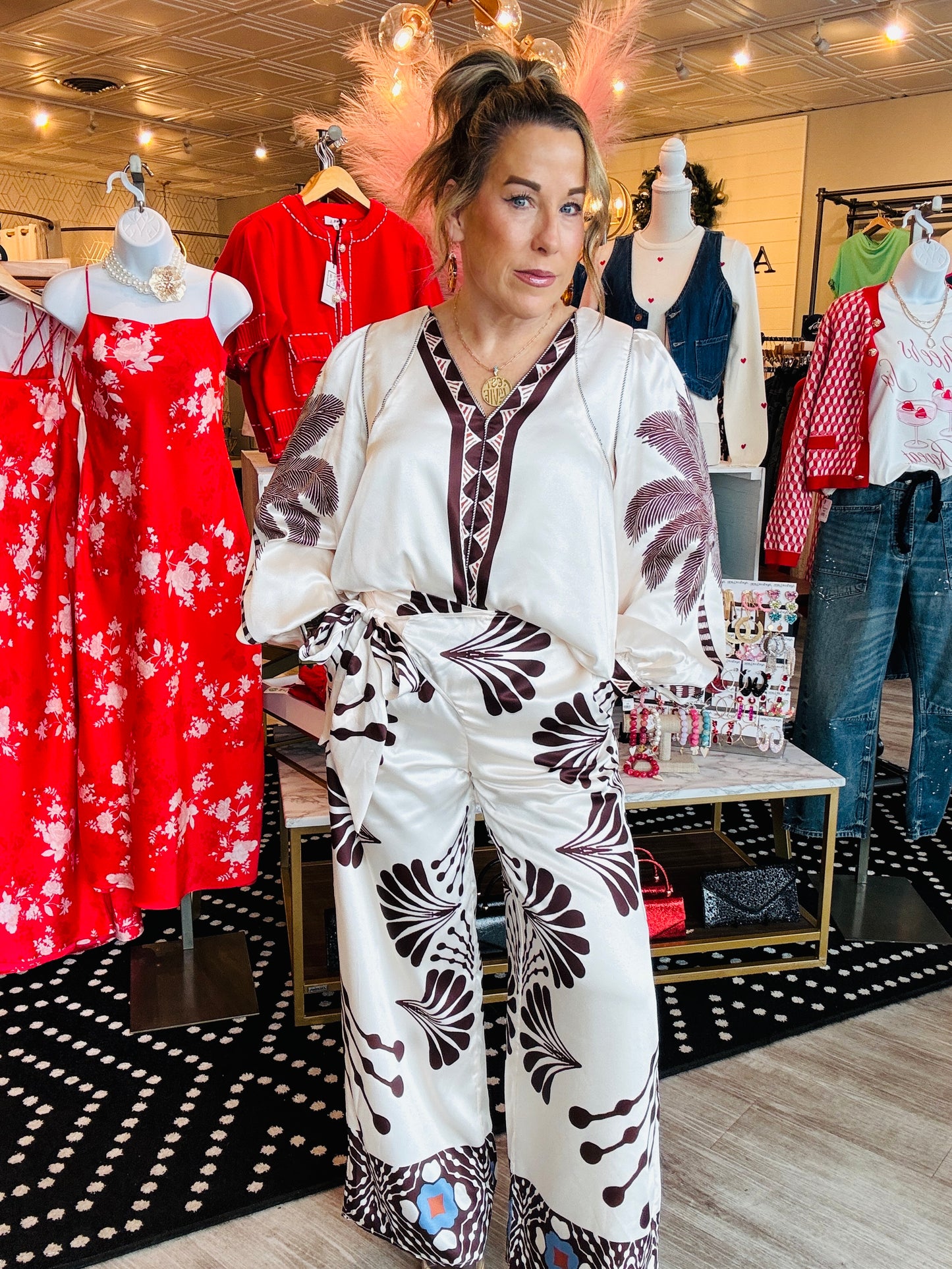 CIEBON PALM PRINT WRAP PANT