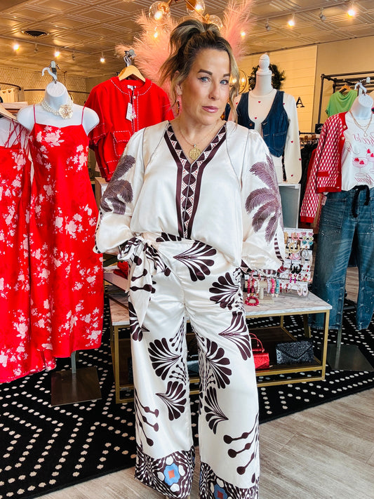 CIEBON PALM PRINT WRAP PANT