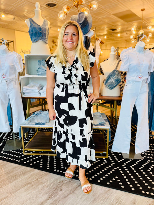 THML ABSTRACT PRINT FLUTTER SLV DRESS
