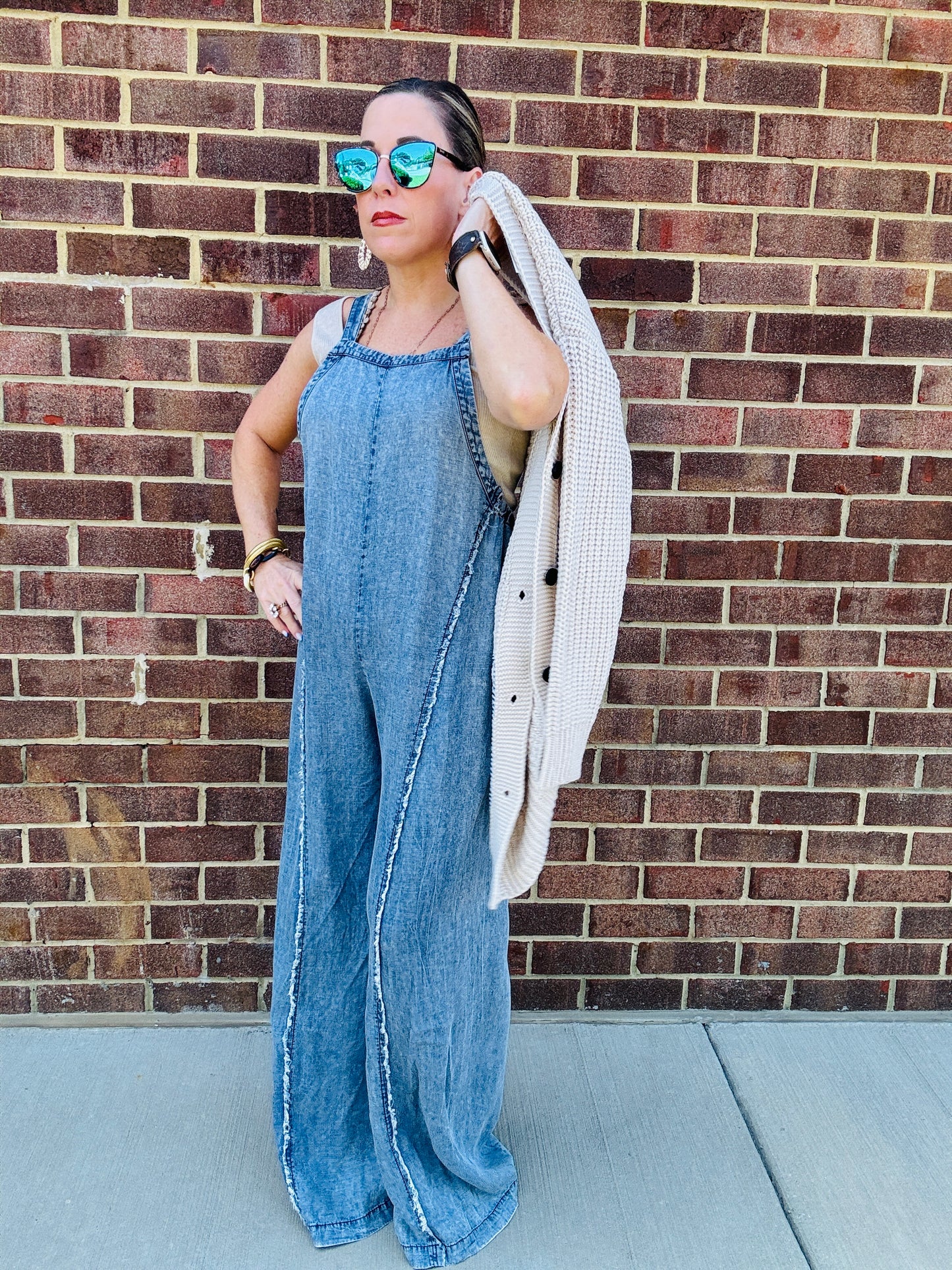 MINERAL WASHED DENIM JUMPSUIT