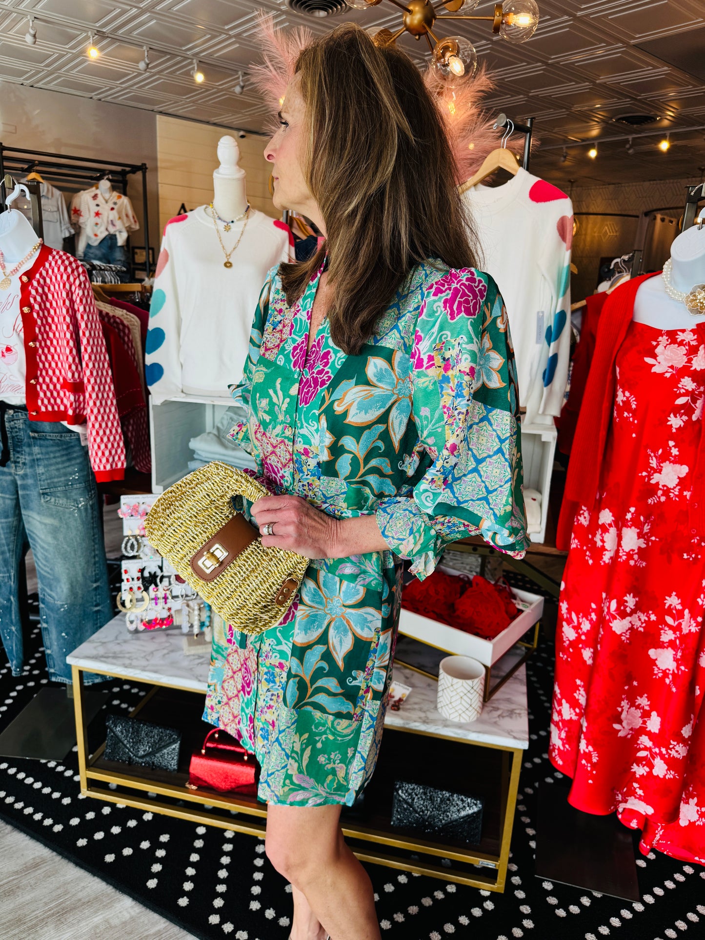 JADE SPLIT V NECK SHIFT DRESS