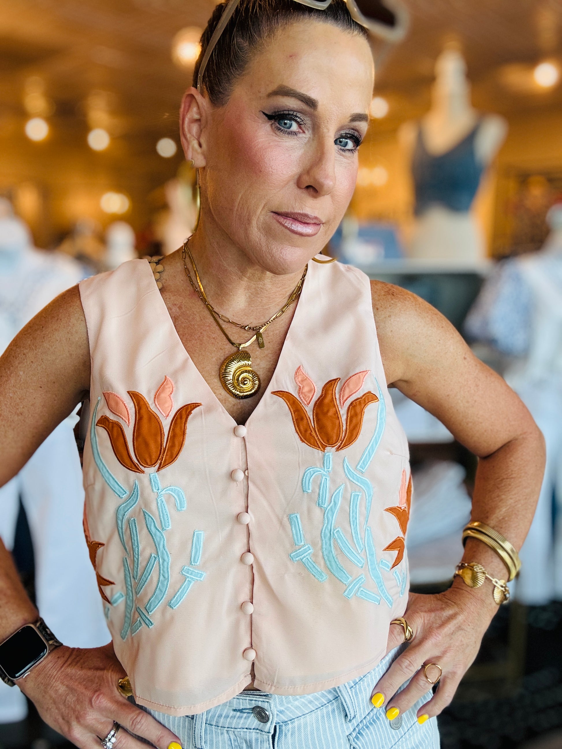 CIEBON EMBROIDERED VEST TOP
