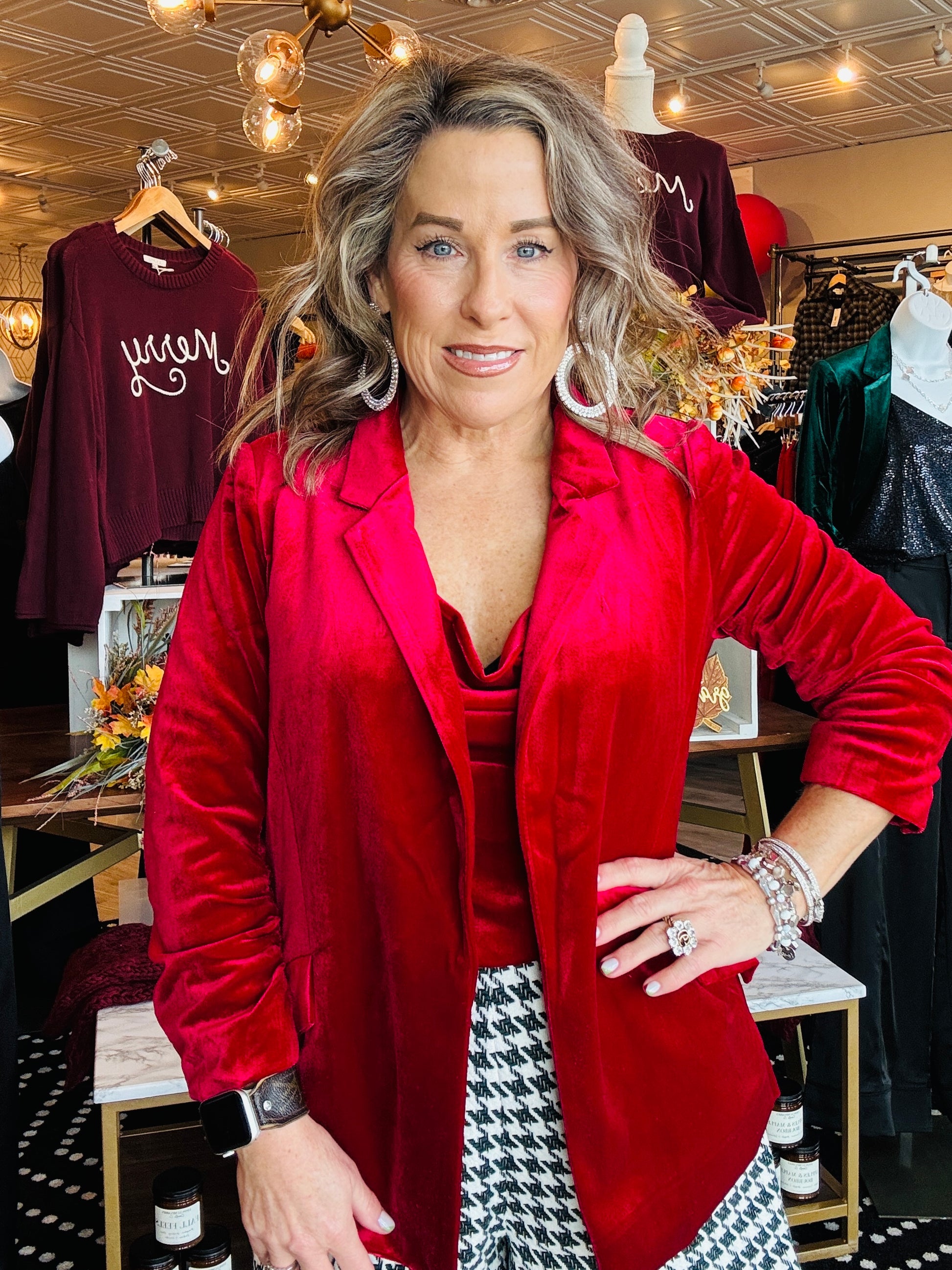 SKIES ARE BLUE VELVET SHIRRED SLV BLAZER