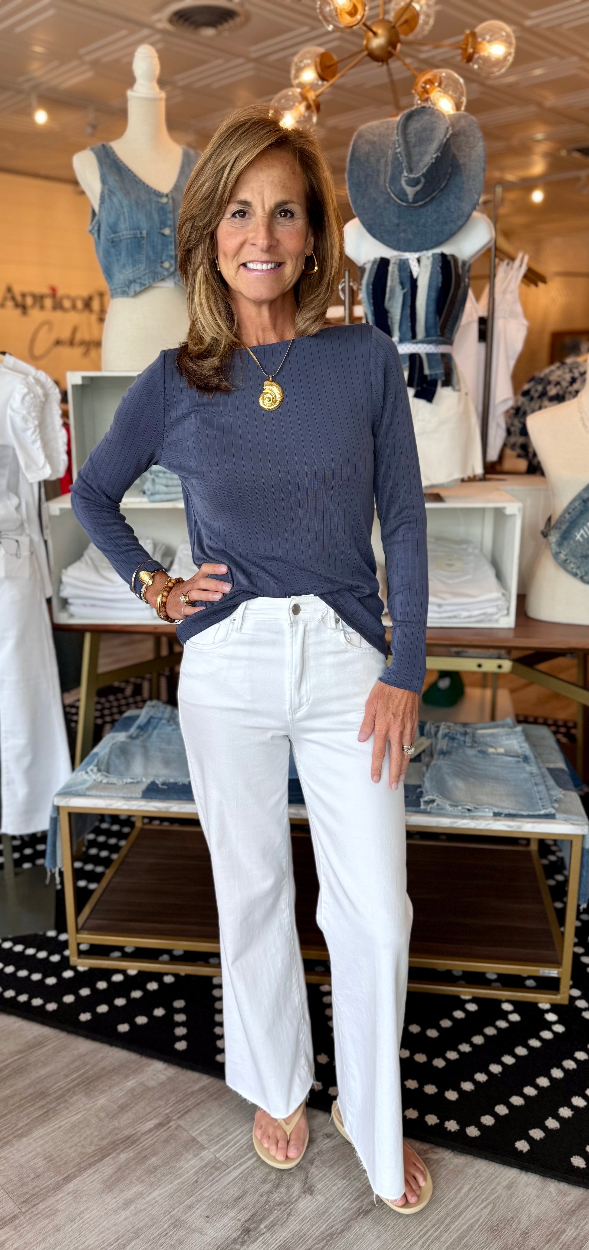LIVERPOOL LONG SLV BOAT NECK KNIT TOP