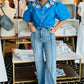 HIGE RISE SCISSOR CUT FLARE JEANS
