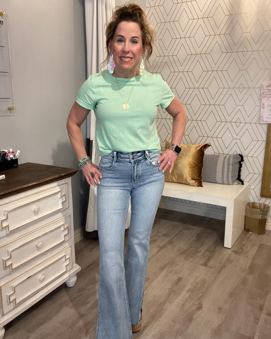 KANCAN MID RISE FLARE WITH SLIT JEANS