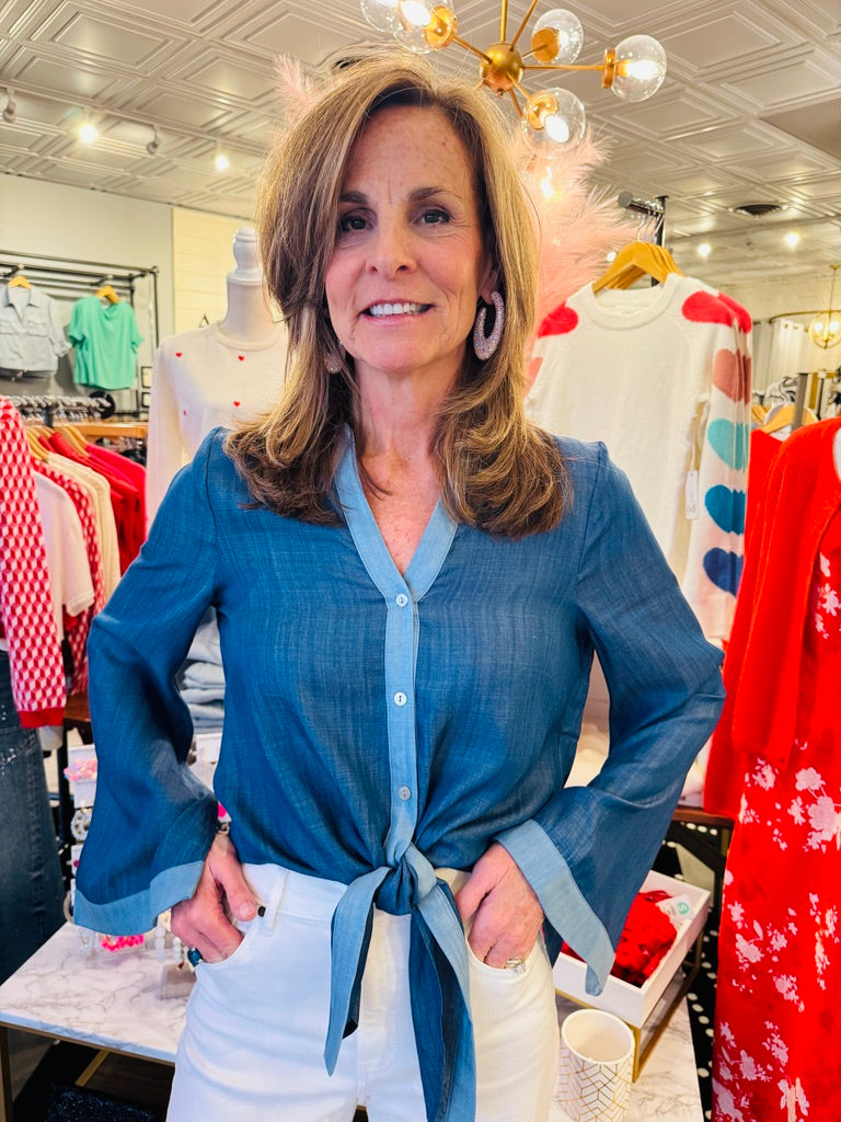 THML WIDE SLV TIE KNOT BUTTON DOWN TOP