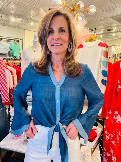 THML WIDE SLV TIE KNOT BUTTON DOWN TOP