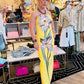 YELLOW RETRO TUBE TOP DRESS W 3D FLORAL