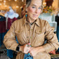 CINCHED SLV FAUX LEATHER PEPLUM SHIRT JACKET
