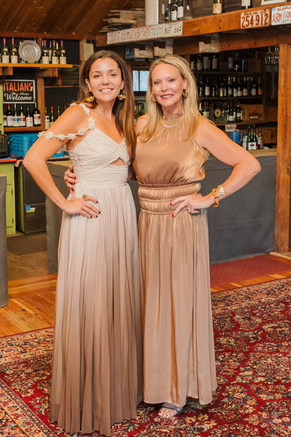 SMOCKED WAIST V NECK MAXI DRESS