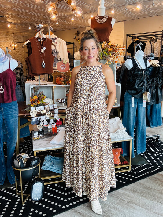 THML TIERED CHEETAH PRINT MAXI DRESS