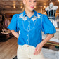 PUFF SLV FLOWER EMBROIDERED TOP