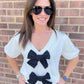 V-NECK BOW PUFF SLEEVE SWEATER TOP