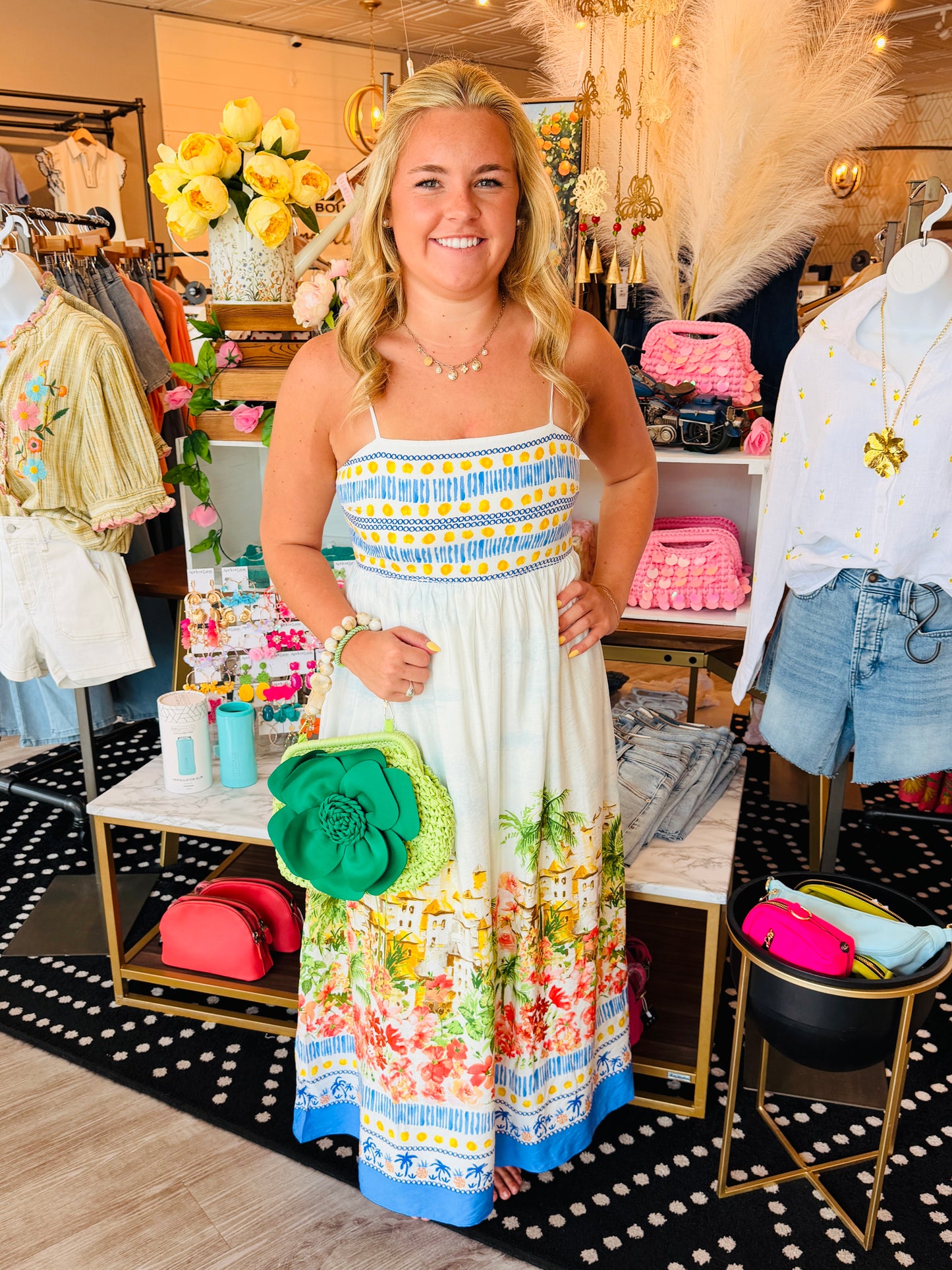 TROPICAL SCENIC PRINT MIDI DRESS
