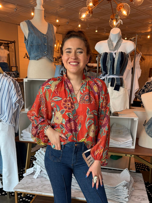THML FLORAL V-NECK TOP