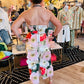 STRAPLESS FLORAL EMBOSSED BEADED MIDI DRESS