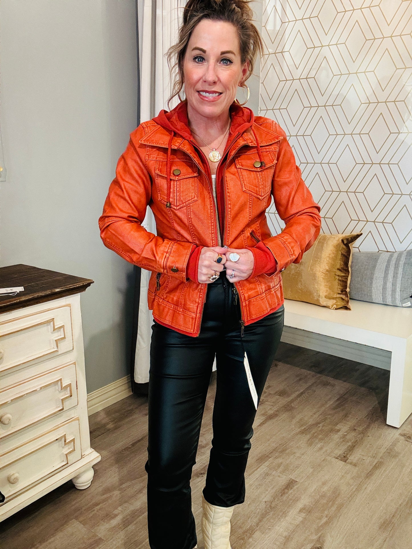 FAUX LEATHER BOMBER JACKET