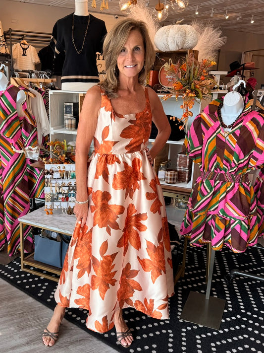 FALL LEAF PRINT WOVEN MAXI DRESS