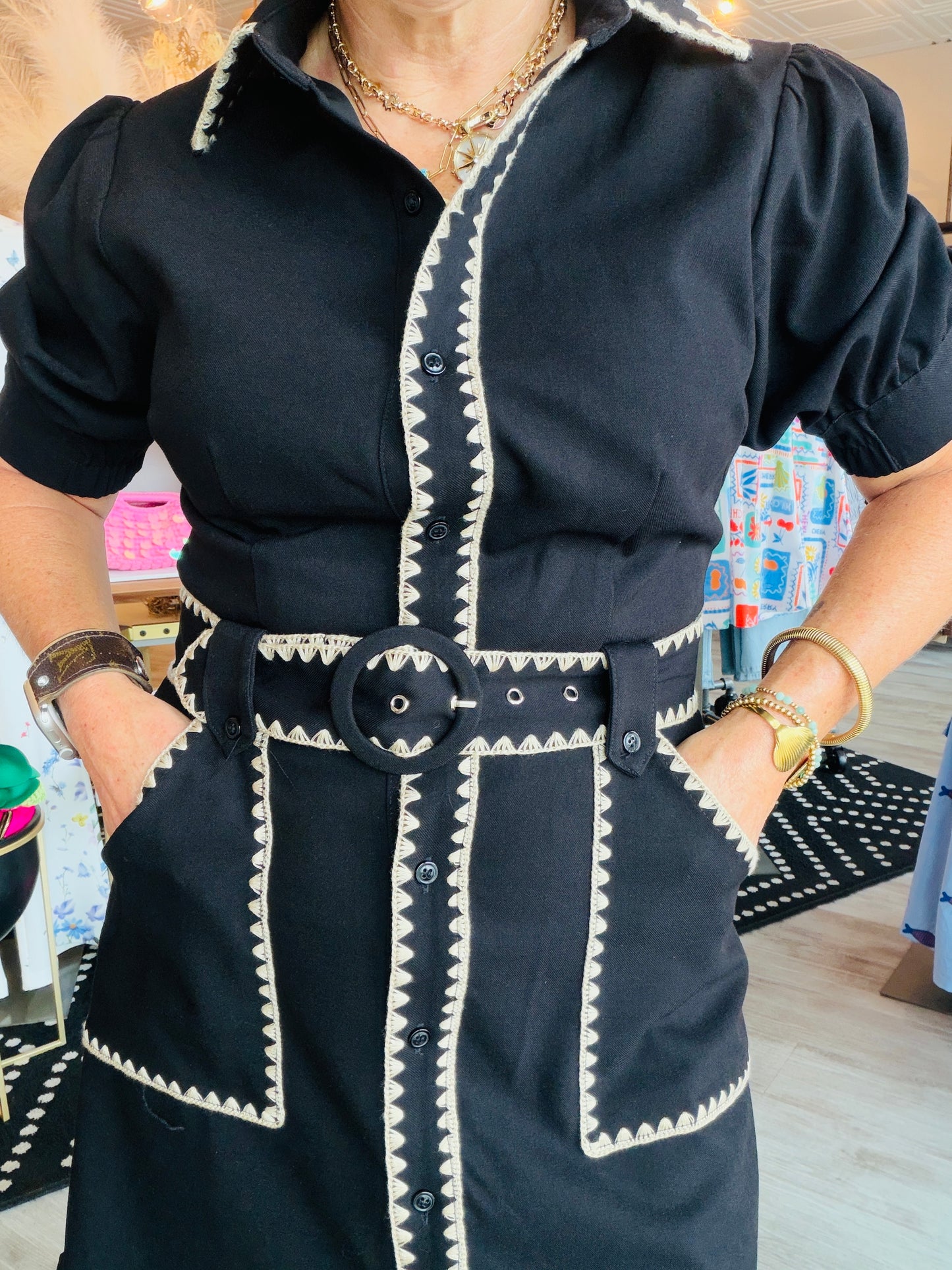 CIEBON EMBROIDERED MINI SHIRTDRESS