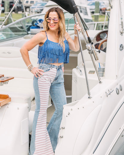 RED, WHITE AND BLUE BELL BOTTOM JEANS