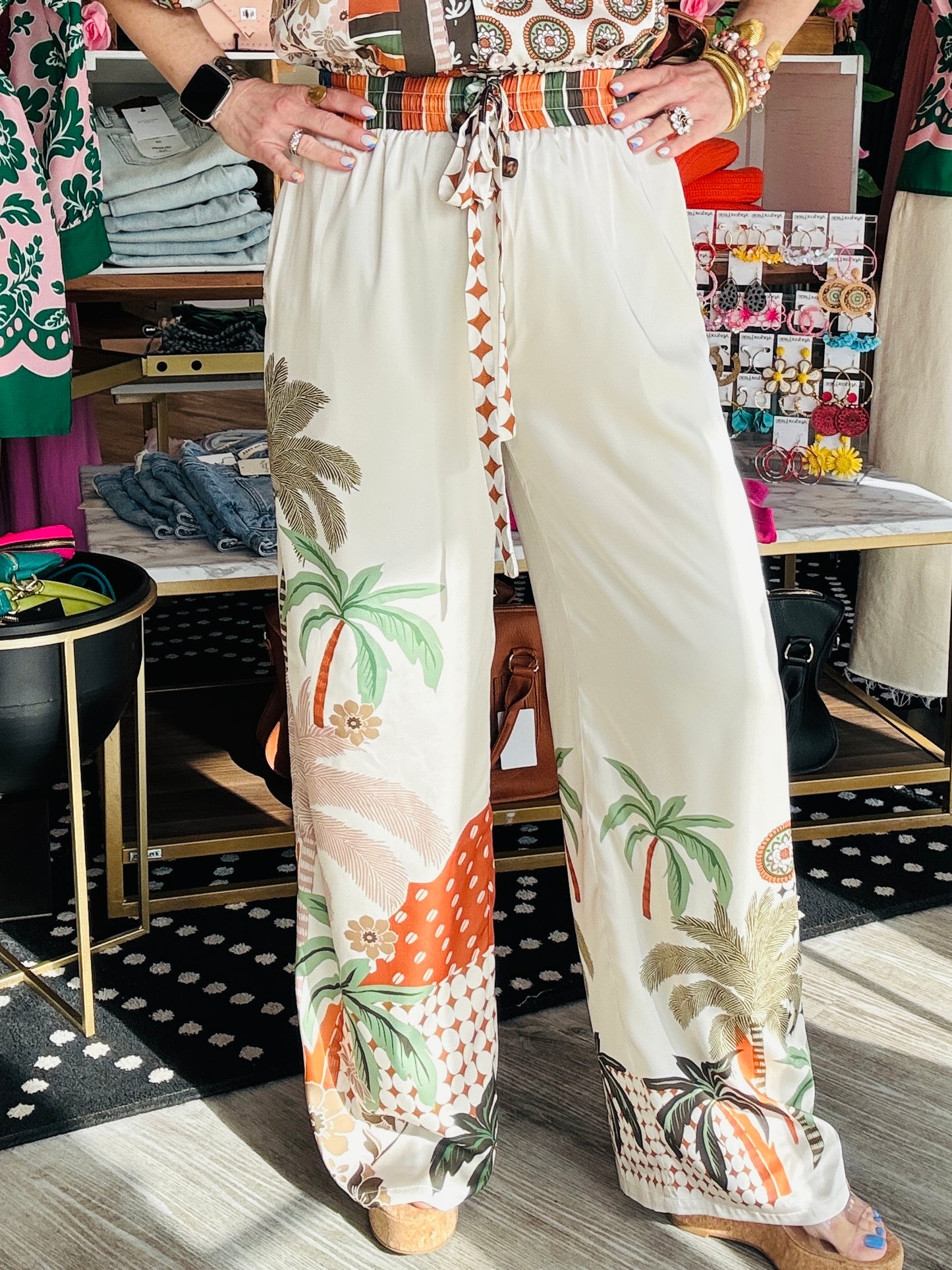 CIEBON ABSTRACT PALM PRINT PANTS