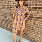 ROLLED UP SLV WASHED PLAID SHIRT DRESS